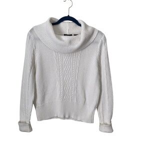 Jeanne Pierre women’s white Cable Knit Cowl Pullover Sweater- 100% Cotton